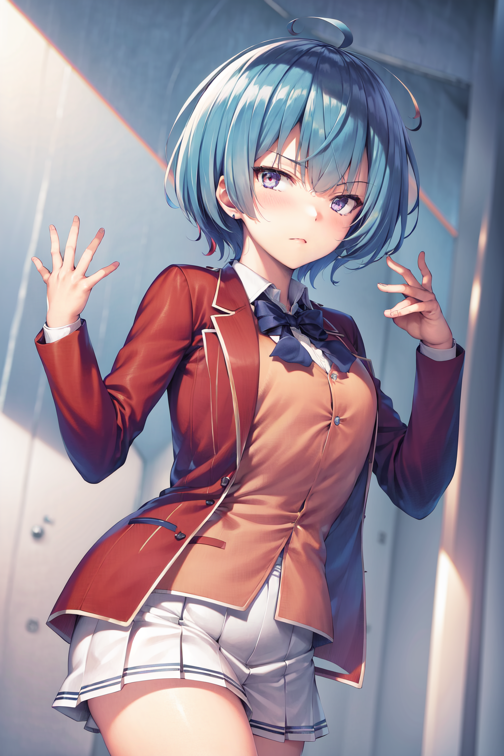 31911-16414264-masterpiece, best quality, highres, 1girl ibuki mio short hair blue hair, white skirt red jacket open jacket.png